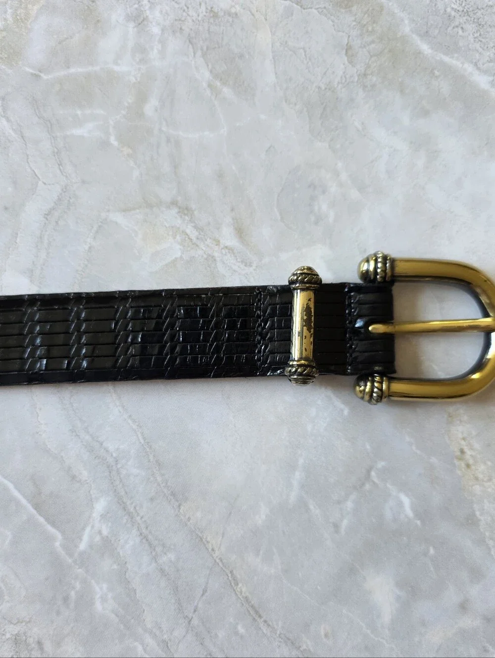 Talbots Italian Calfskin Leather Belt S Croc Embossed Gold Buckle Old Money